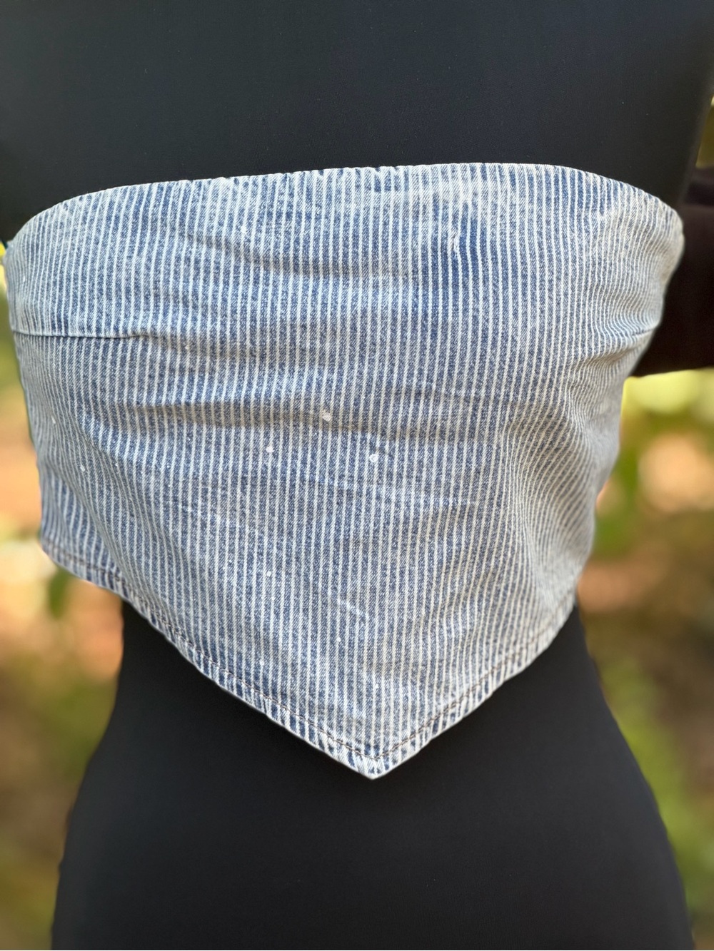 Forever 21 Blue and White Pinstripe Zip-Back Tube Top